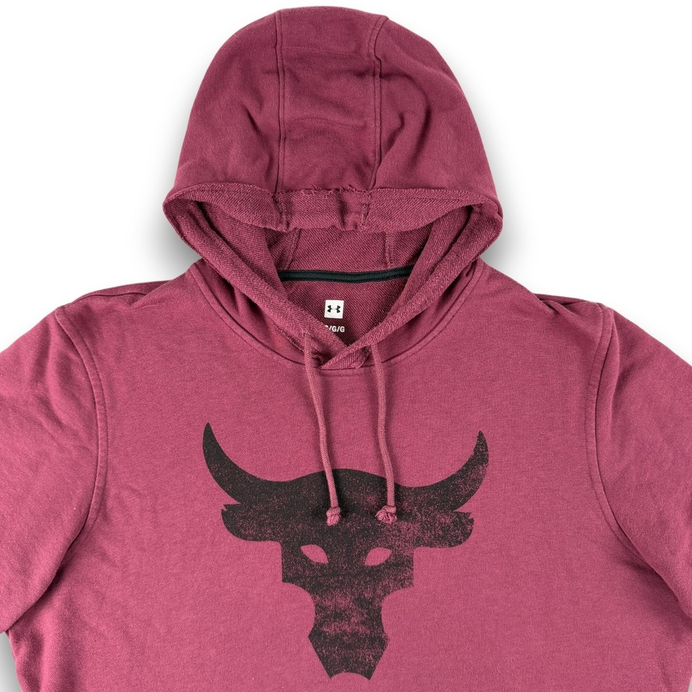 Under Armour Project Rock Hoodie Mens LG Maroon Burgundy Short Sleeve Pocket - Picture 2 of 11